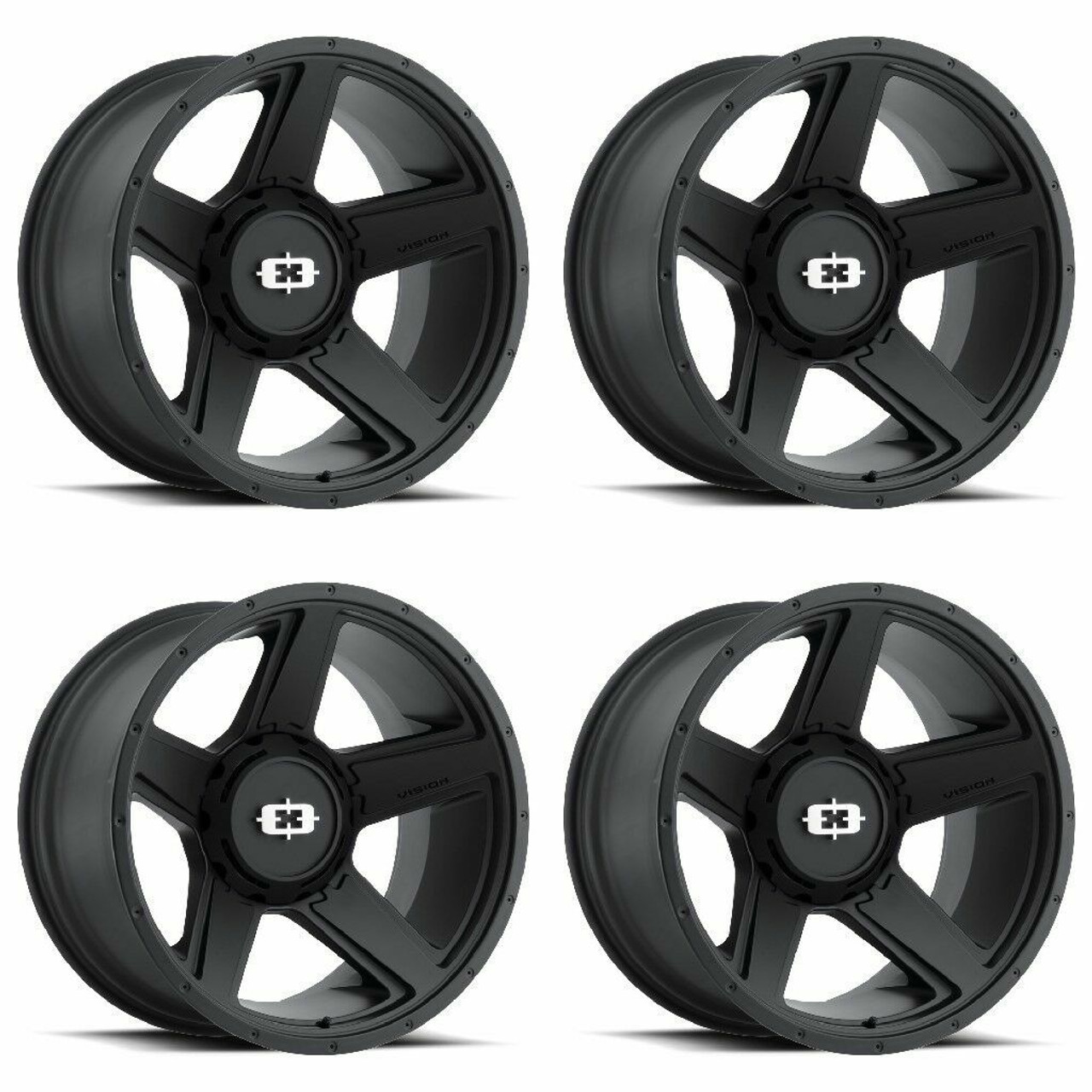 Set 4 15" Vision HD 390 Empire Satin Black Wheels 15x6 5x4.5 Truck Rims 0mm
