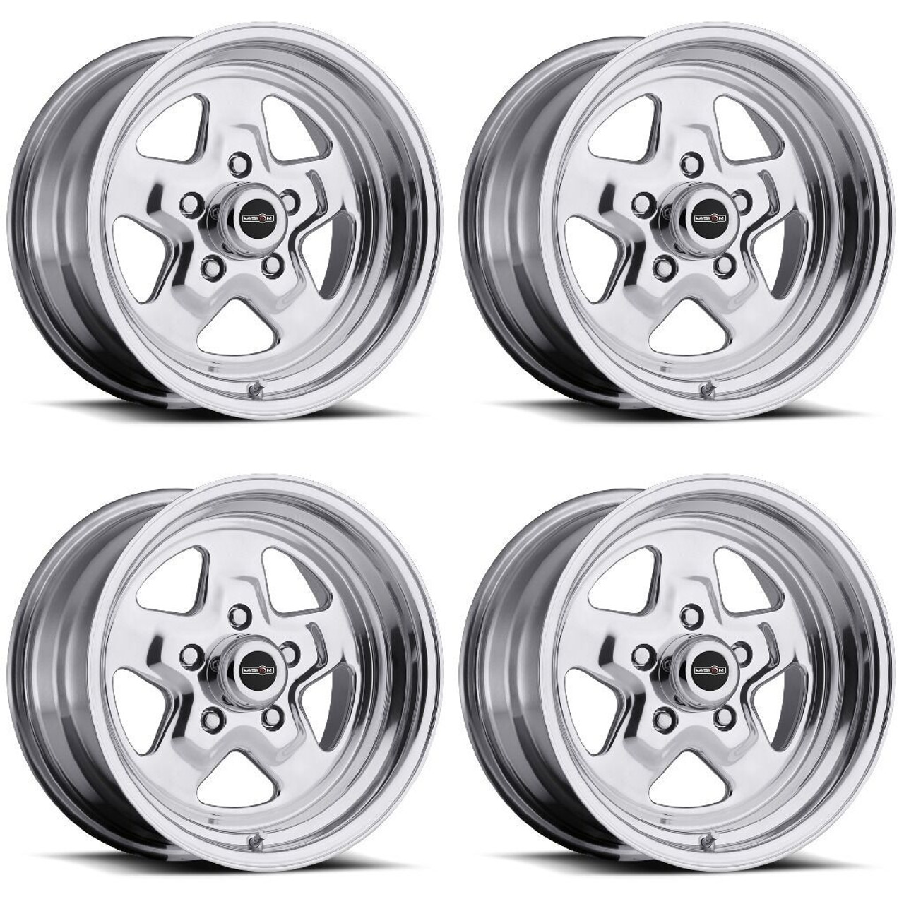 Set 4 15" Vision American Muscle 521H Nitro Polished Wheel 15x4 5x4.75 Rim -19mm