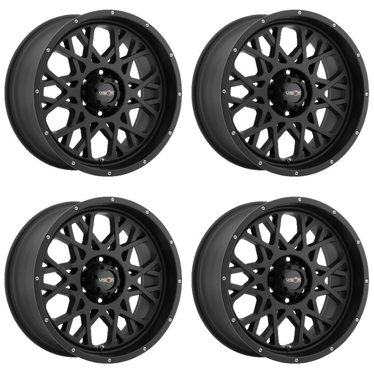 Set 4 20" Vision Off-Road 412 Rocker Satin Black Wheels 20x9 6x135 Rims 12mm
