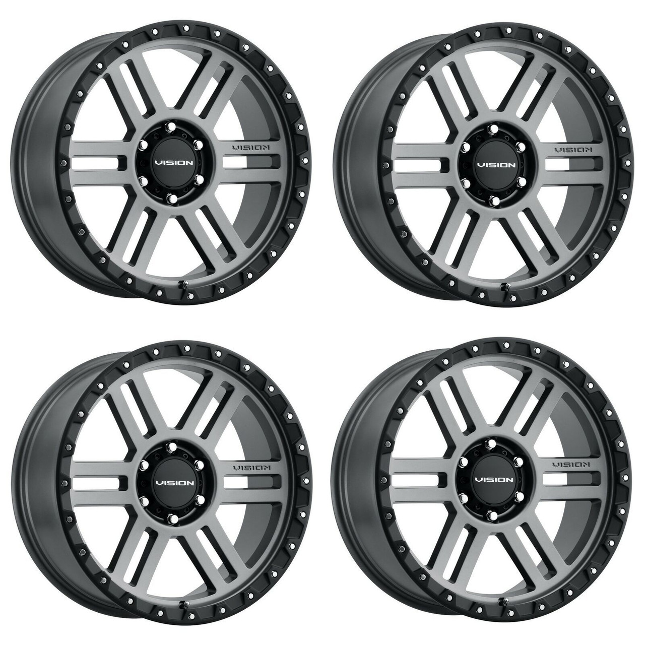 Set 4 17" Vision Off-Road 354 Manx 2 Satin Grey Wheels 17x9 5x5 Truck Rims 12mm