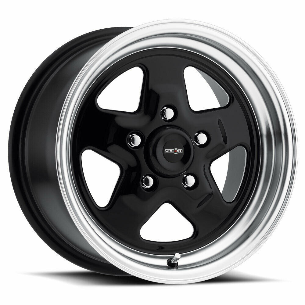 Set 4 15" Vision 521 Nitro Gloss Black Machined Lip 15x10 Wheels 5x4.75 (5x120.65) 0mm Rims