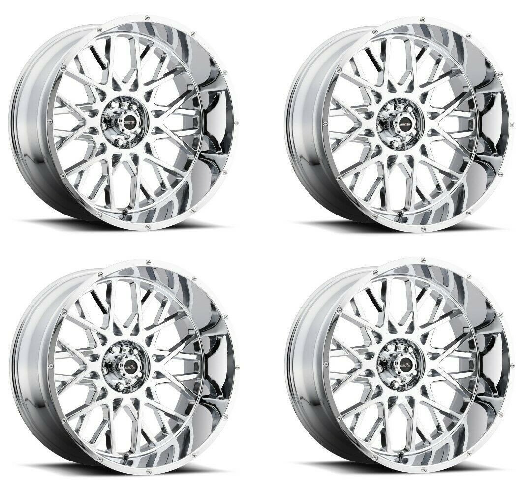 Set 4 20" Vision 412 Rocker Chrome 20x9 Wheels 8x6.5 (8x165.1) 12mm Rims