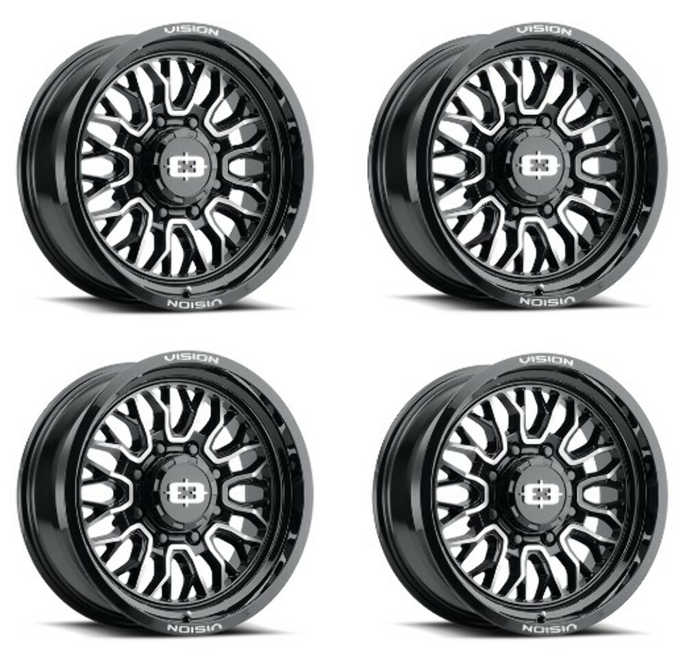 Set 4 20" Vision 402 Riot Gloss Black Machined Face 20x12 Wheels 8x6.5 (8x165.1) -51mm Rims
