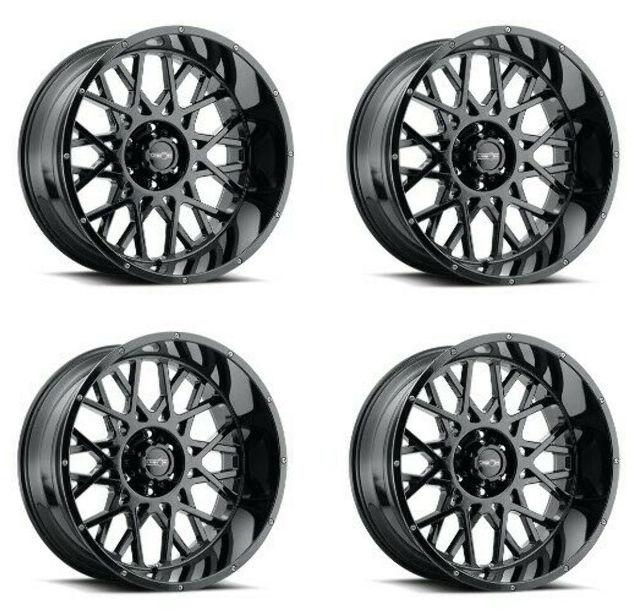 Set 4 20" Vision Off-Road 412 Rocker Gloss Black Wheels 20x10 8x6.5 Rims -25mm
