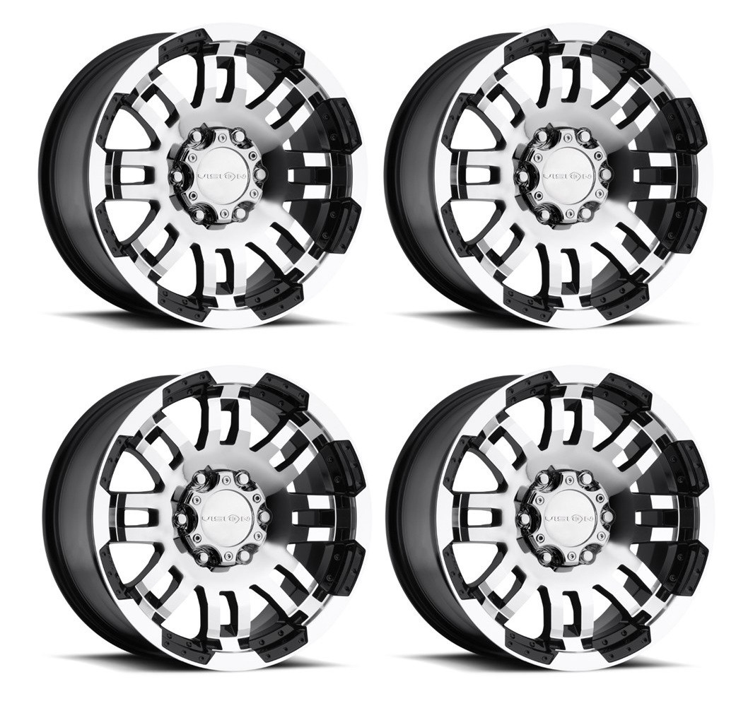 Set 4 18" Vision 375 Warrior Gloss Black Machined Face 18x8.5 Wheels 6x5.5 (6x139.7) 25mm Rims