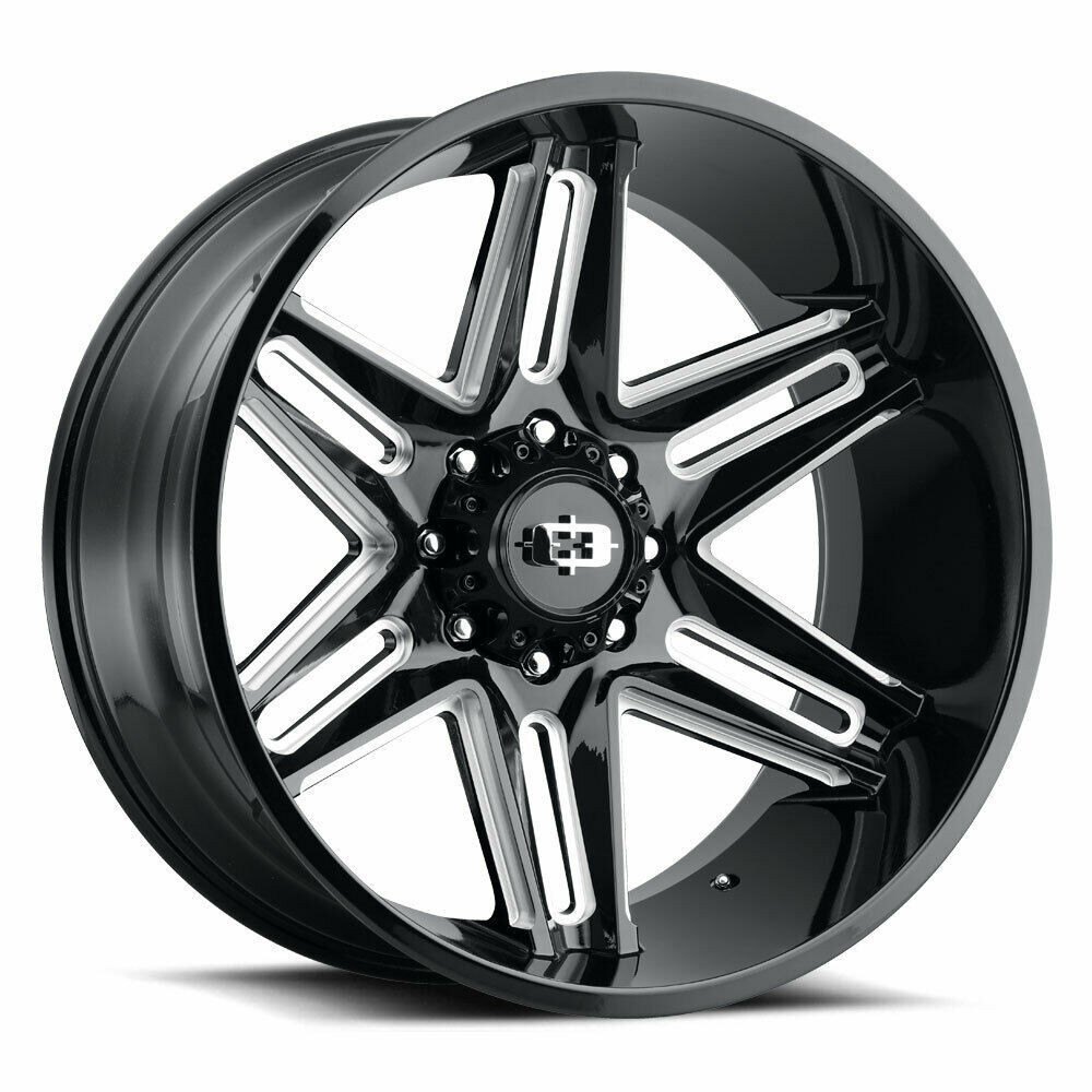 24" Vision 363 Razor Gloss Black Milled Spoke Wheel 24x12 8x6.5 Lifted Rim -51mm