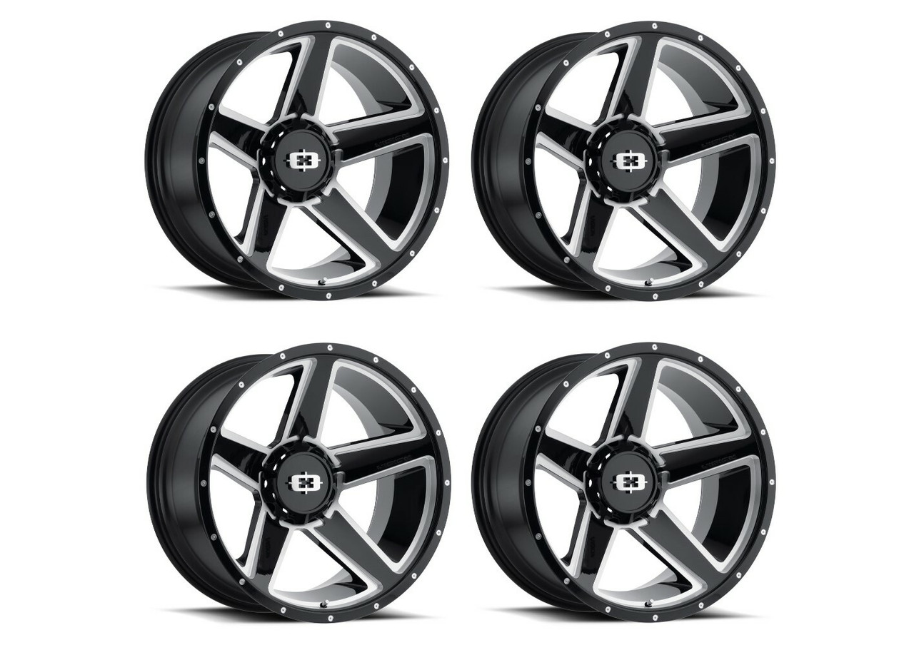 Set 4 15" Vision HD 390 Empire Gloss Black Milled Spoke Wheels 15x6 6x5.5 0mm Set 4 15" Vision HD 390 Empire Gloss Black Milled Spoke Wheels 15x6 6x5.5 0mm