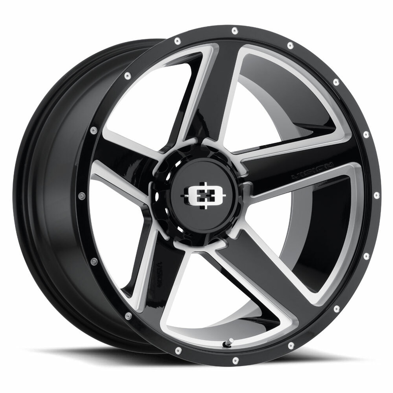 Set 4 15" Vision HD 390 Empire Gloss Black Milled Spoke Wheels 15x6 6x5.5 0mm Set 4 15" Vision HD 390 Empire Gloss Black Milled Spoke Wheels 15x6 6x5.5 0mm