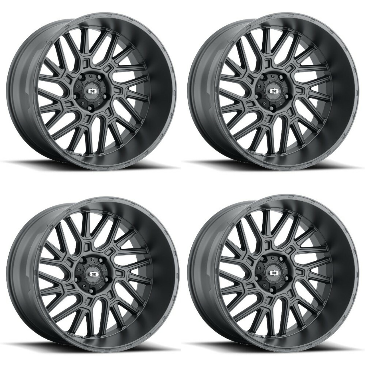 Set 4 22" Vision Off-Road 404 Brawl Satin Black Wheels 22x10 6x5.5 Rims -19mm