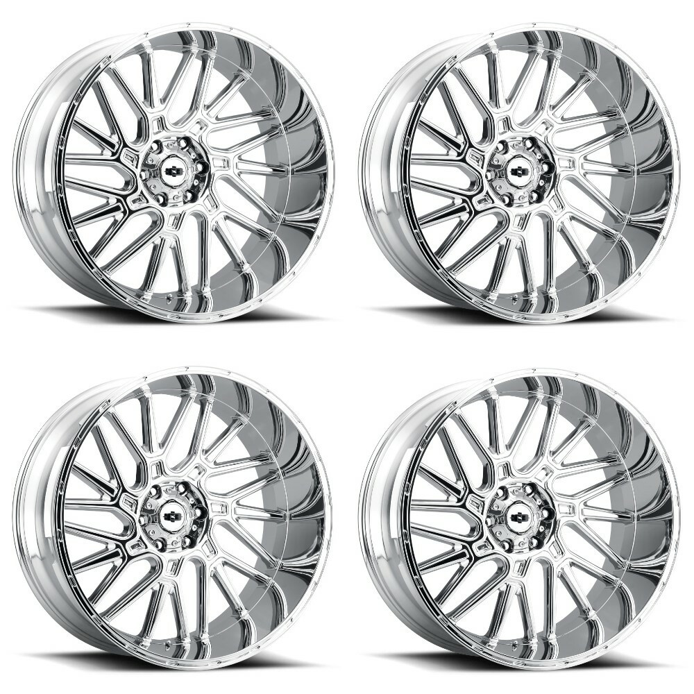 Set 4 22" Vision Off-Road 404 Brawl Chrome 22x12 6x5.5 Rims -51mm Lifted
