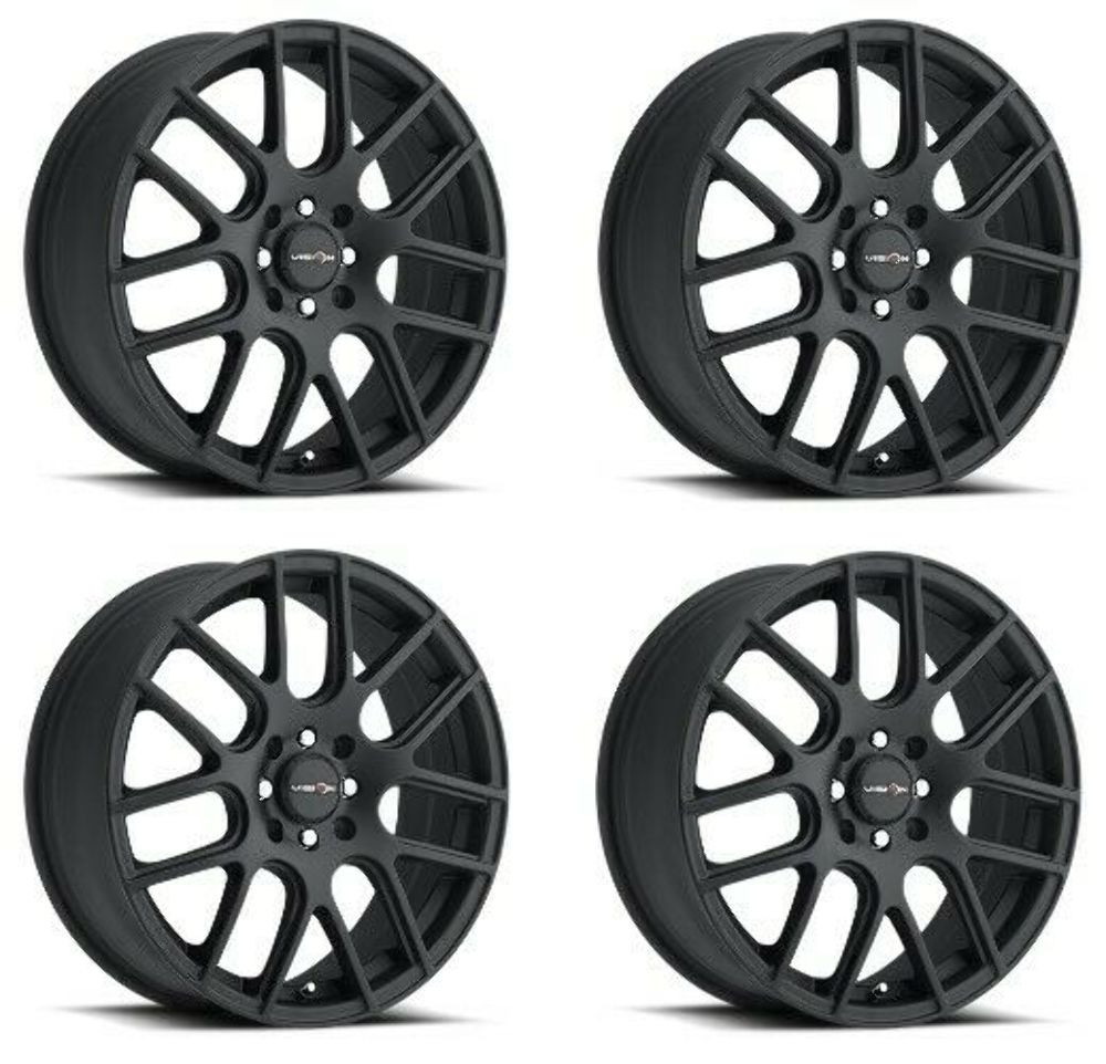 Set 4 15" Vision Street 426H Cross Matte Black Wheels 15x6.5 4x100 Rims 38mm