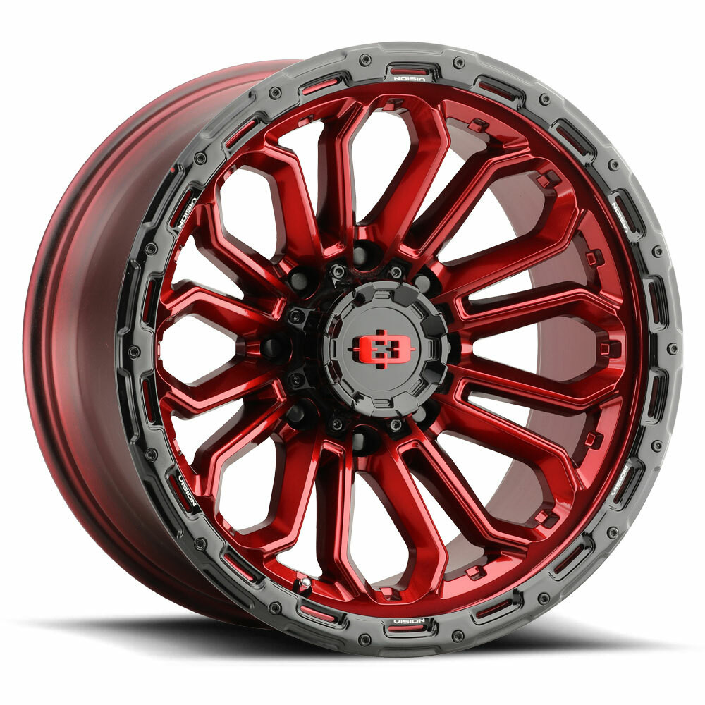 Set 4 20" Vision 405 Korupt Gloss Red w/Gloss Black Lip 20x9 Wheels 6x5.5 (6x139.7) 12mm Rims