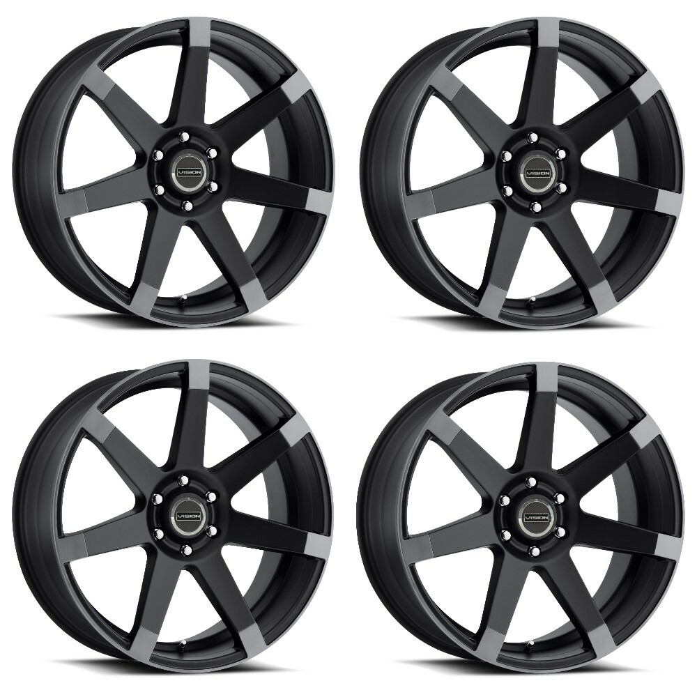 Set 4 22" Vision 9042V Matte Black w\Anthracite Spoke Ends 22x9.5 Wheels 6x5.5 (6x139.7) 25mm Rims