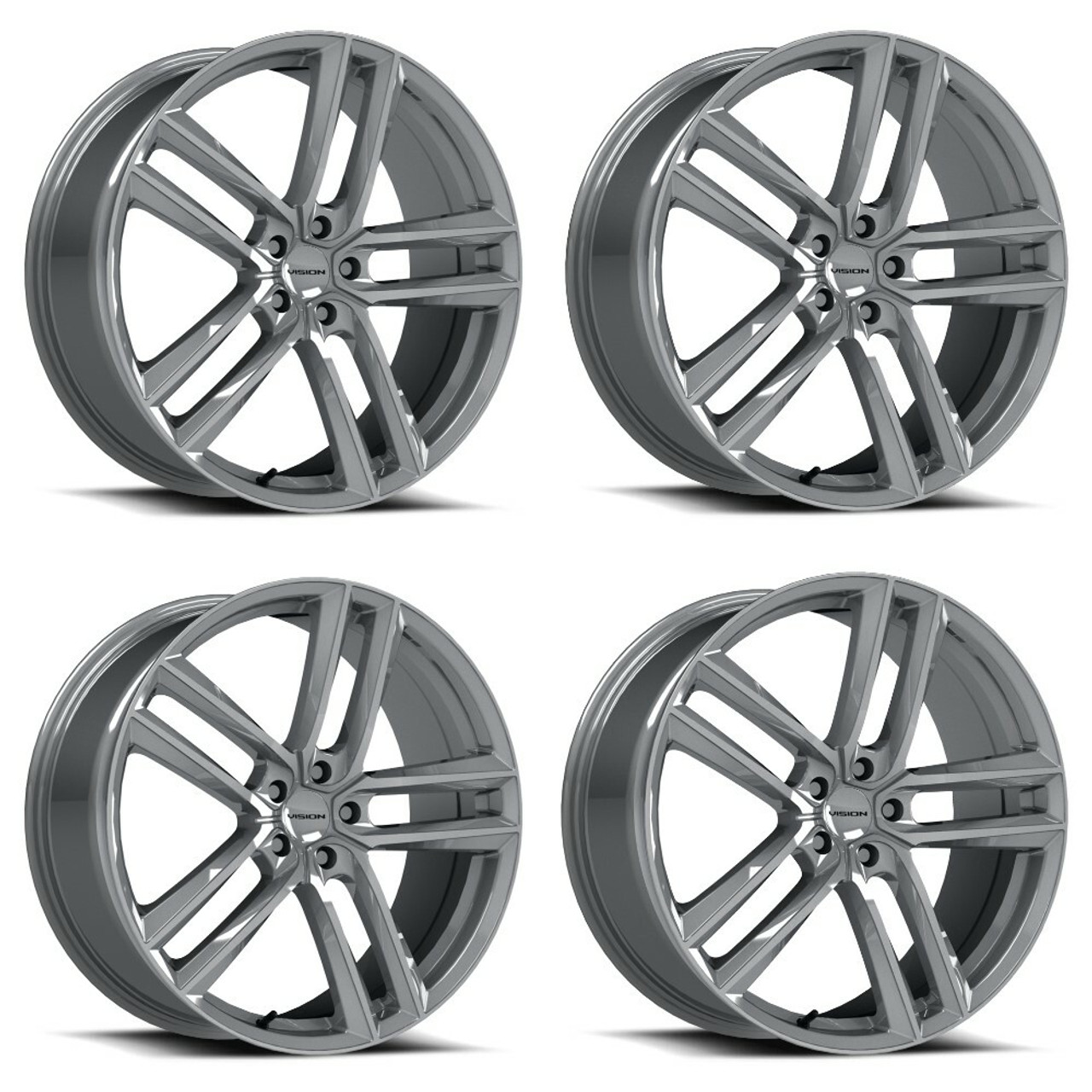 Set 4 20" Vision Street 475 Clutch Hyper Silver Wheels 20x9 5x4.5 Rims 38mm