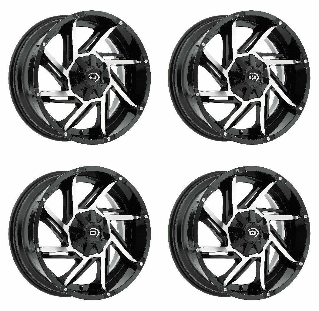 Set 4 18" Vision Off-Road 422 Prowler Gloss Black Machined Face Wheels 18x9 6x135 Rims -12mm