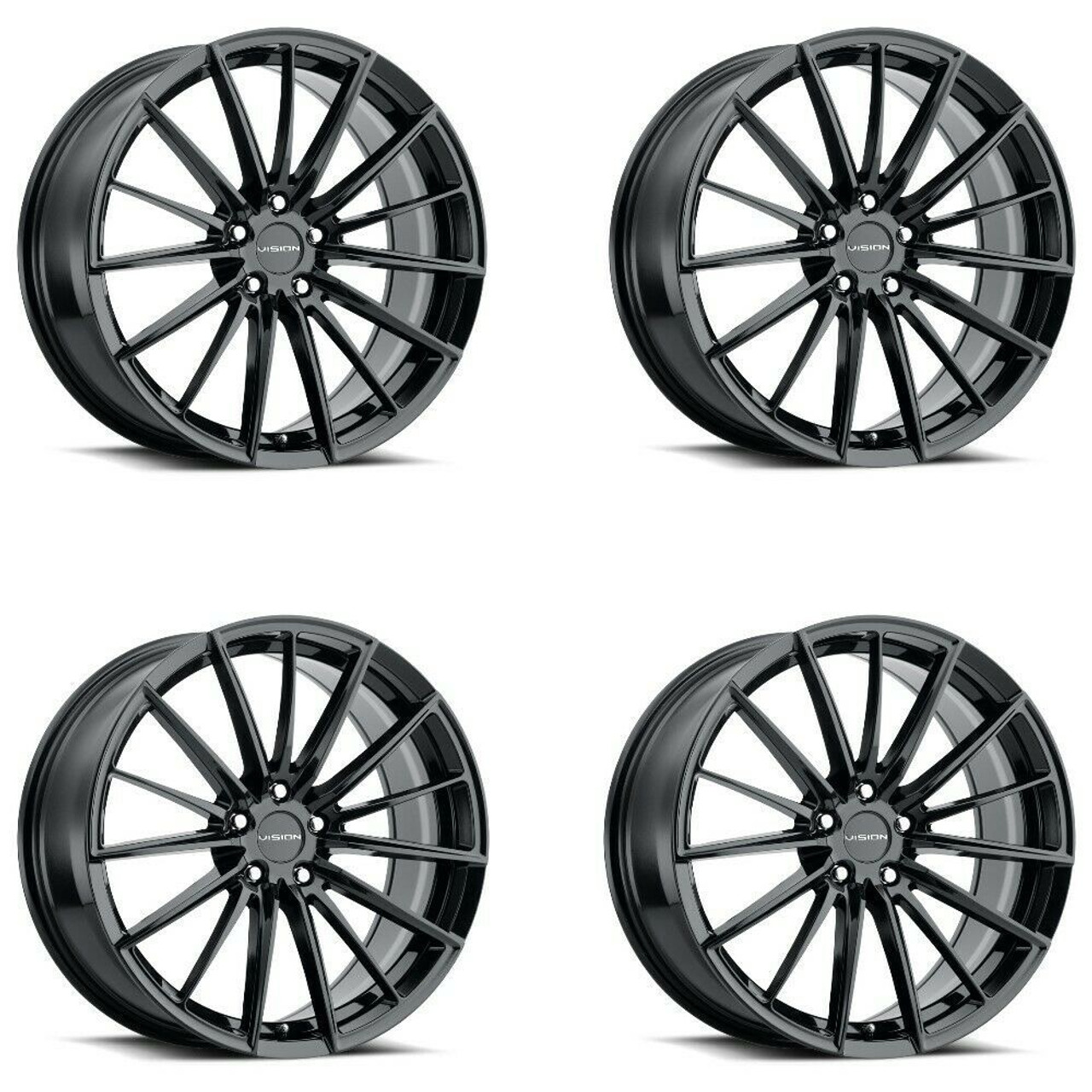 Set 4 16" Vision Street 473 Axis Gloss Black Wheels 16x7.5 5x4.25 38mm Rims
