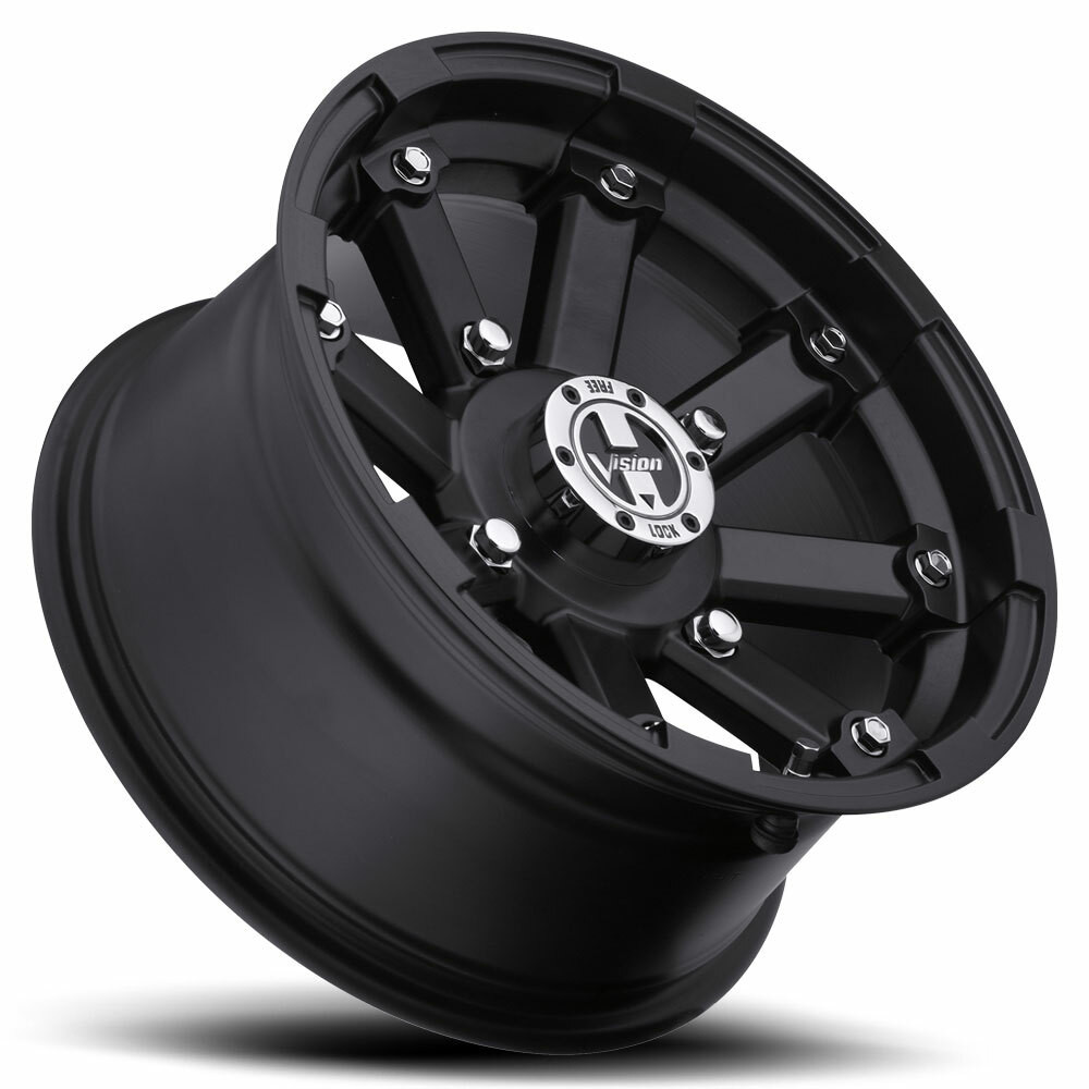 Set 4 12" Vision ATV 393 Lockout Matte Black Wheels 12x8 4x110 Rims -61mm