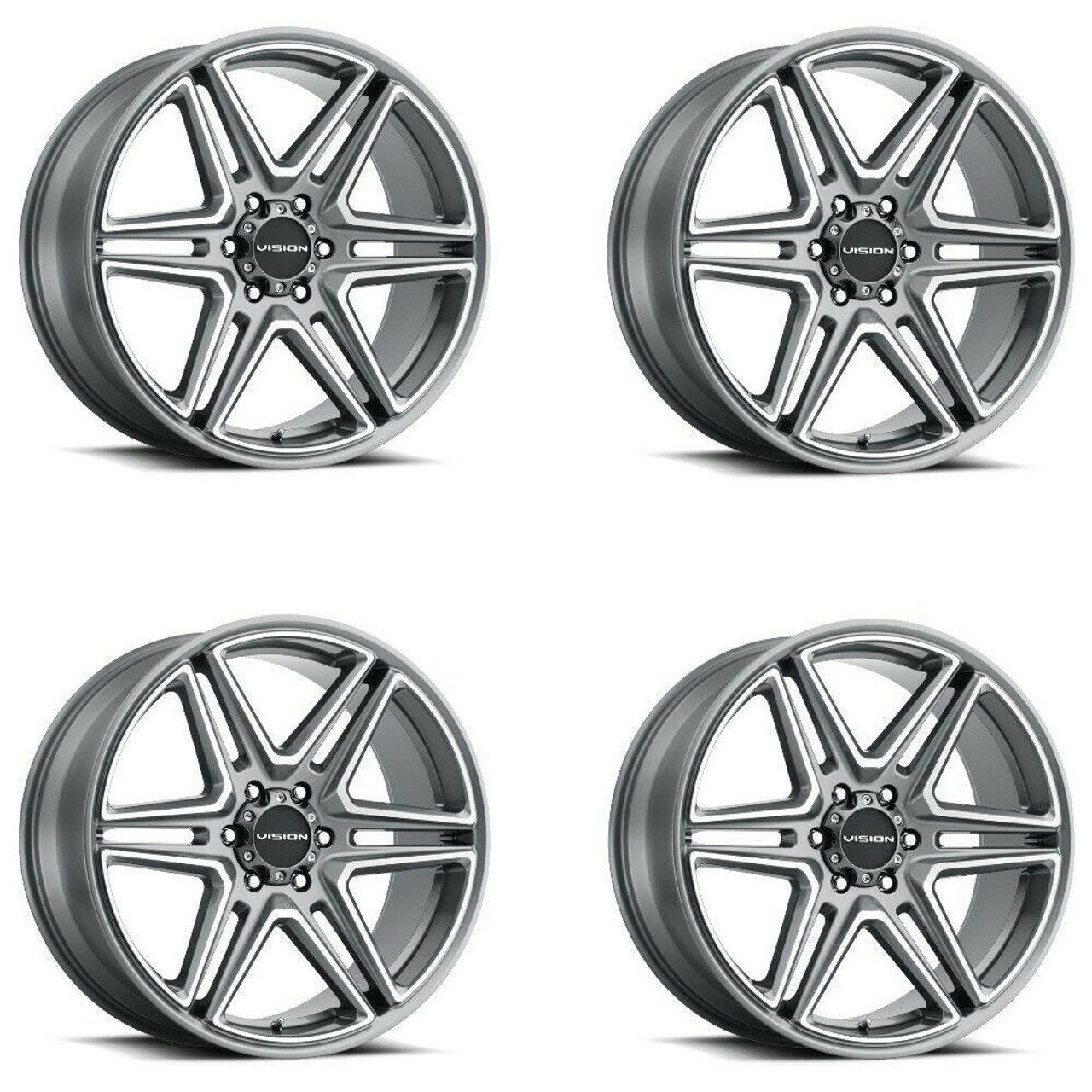 Set 4 20" Vision Street 476 Wedge Gunmetal Machined Wheels 20x9 6x5.5 30mm Rims