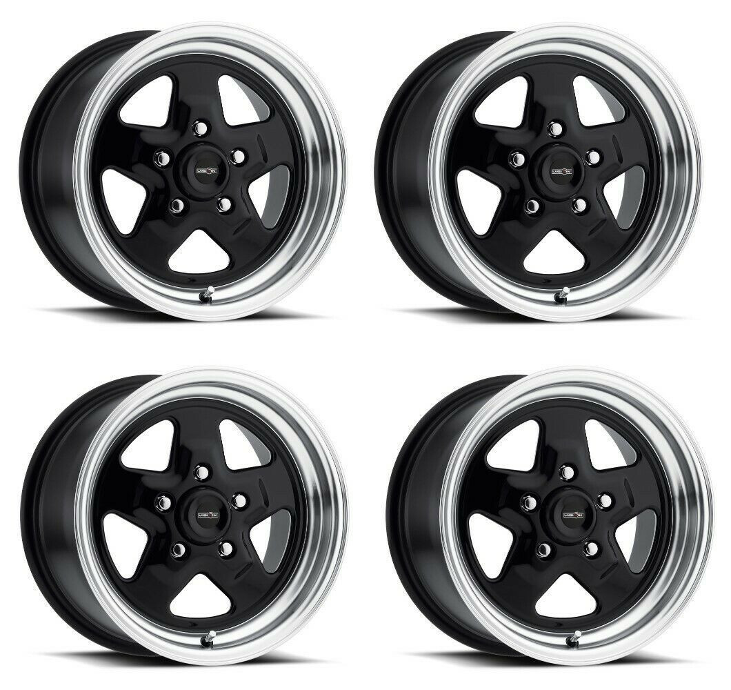 Set 4 15" Vision American Muscle 521H Nitro Black Machined 15x10 5x4.5 Rim -25mm