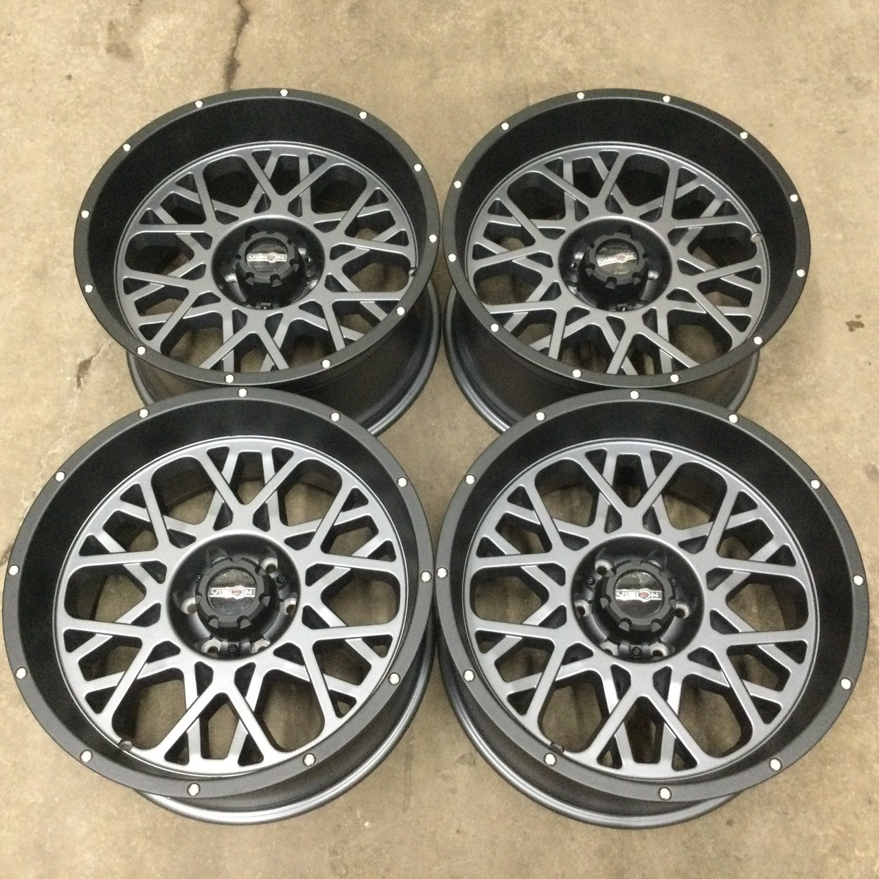 Set 4 20" Vision 412 Rocker Anthracite Satin Black Lip Wheels 20x9 5x150 12mm