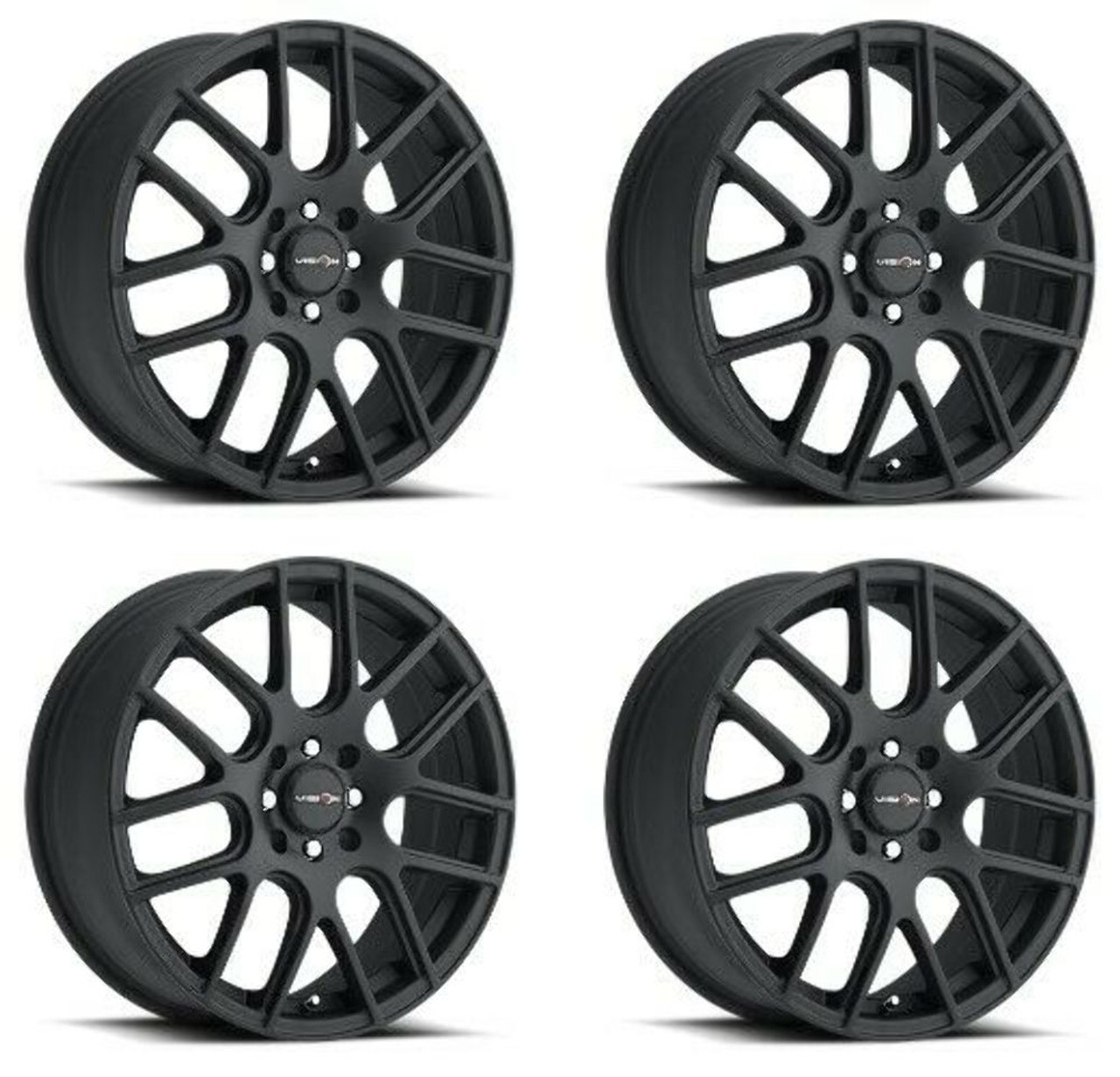 Set 4 14" Vision Street 426H Cross Matte Black Wheels 14x5.5 4x100 Rims 38mm