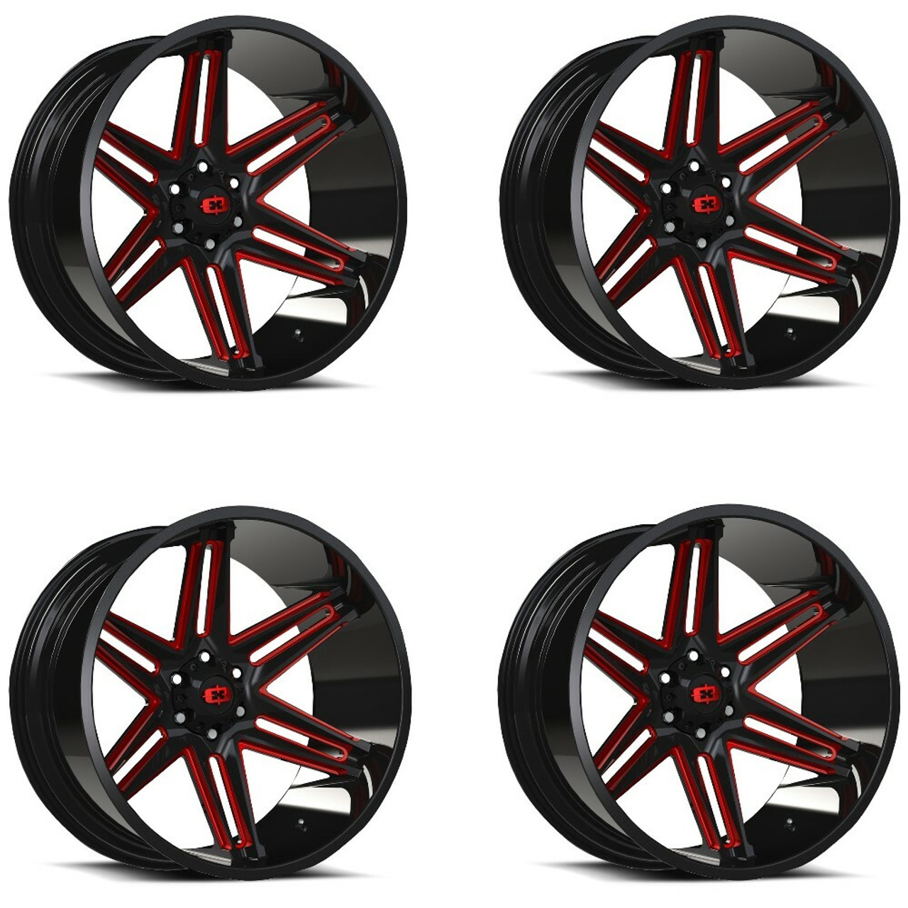 Set 4 22" Vision 363 Razor Black Milled Spoke Red Tint Wheels 22x10 6x5.5 -19mm