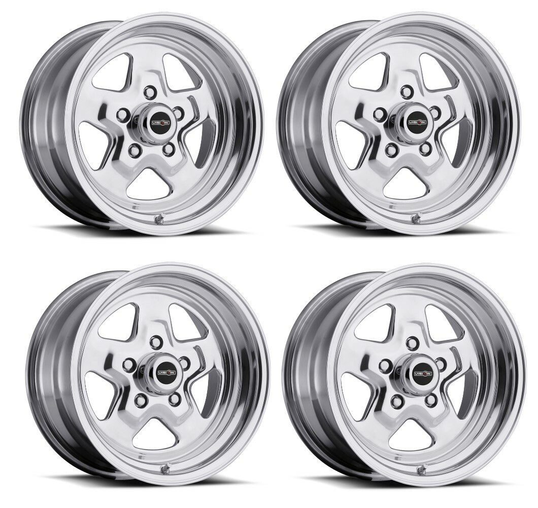 Set 4 15" Vision American Muscle 521H Nitro Polished Wheels 15x10 5x5 Rims 0mm