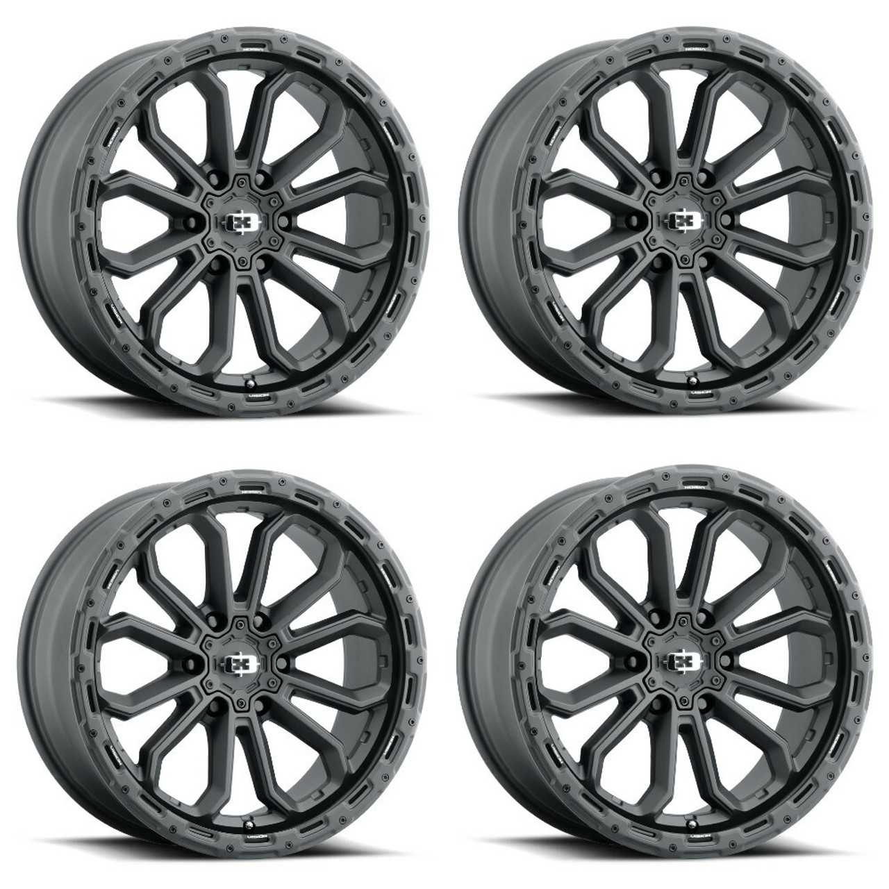 Set 4 17" Vision Off-Road 405 Korupt Satin Black Wheels 17x9 5x5.5 Rims 12mm