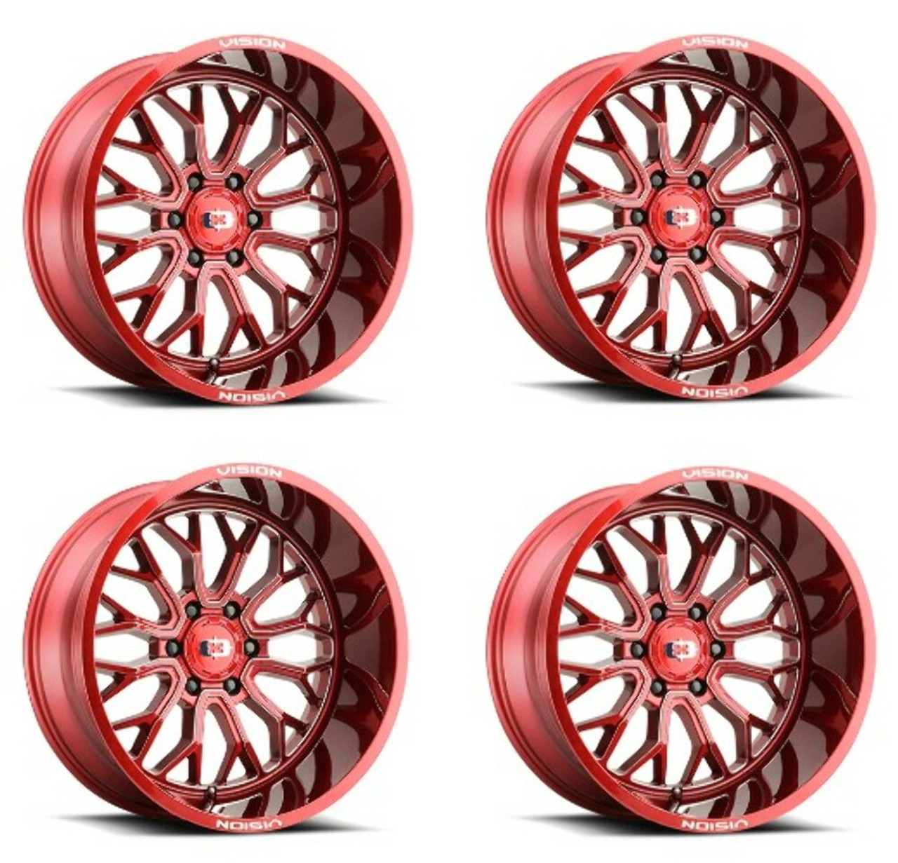 Set 4 24" Vision 402 Riot Red Tint Milled Spoke Wheels 24x12 8x170 Rims -51mm