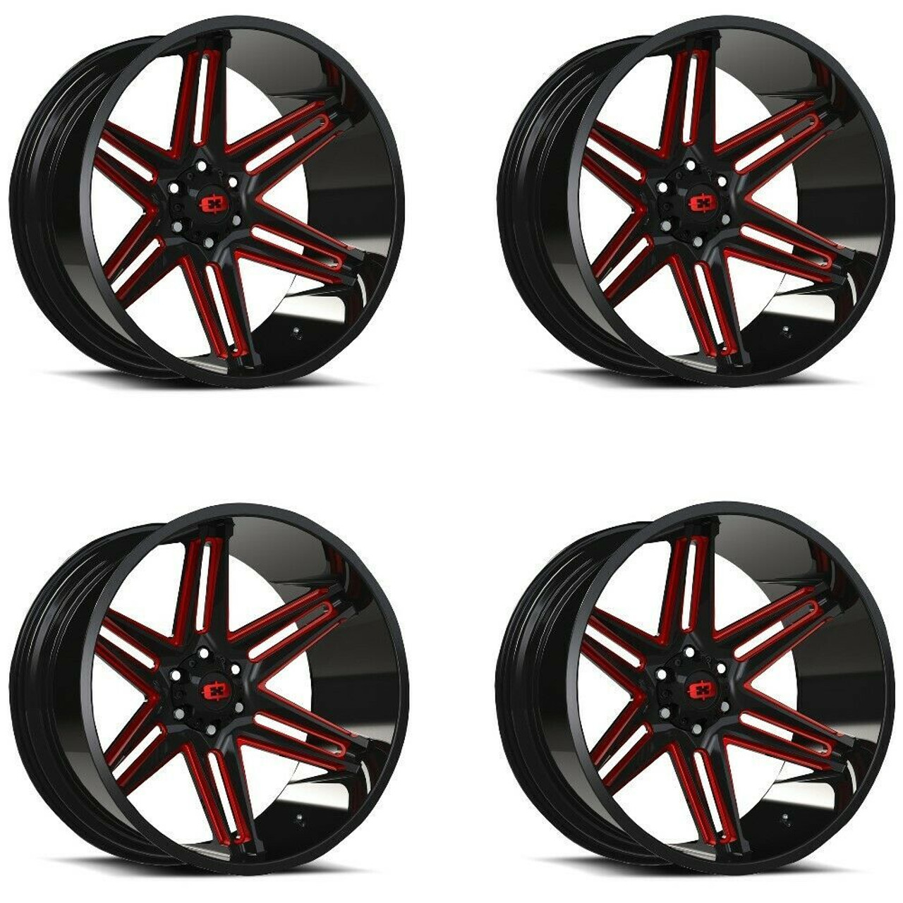 Set 4 20" Vision 363 Razor Black Milled Spoke Red Tint Wheels 20x12 8x180 -51mm