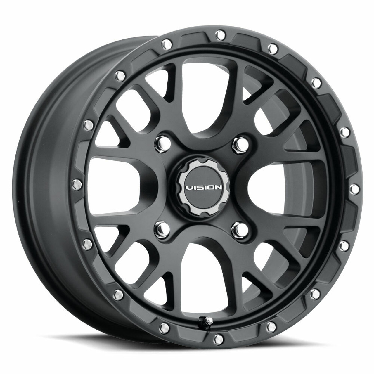 Set 4 14" Vision ATV 545 Rocker Satin Black Wheels 14x7 4x136 Rims 38mm