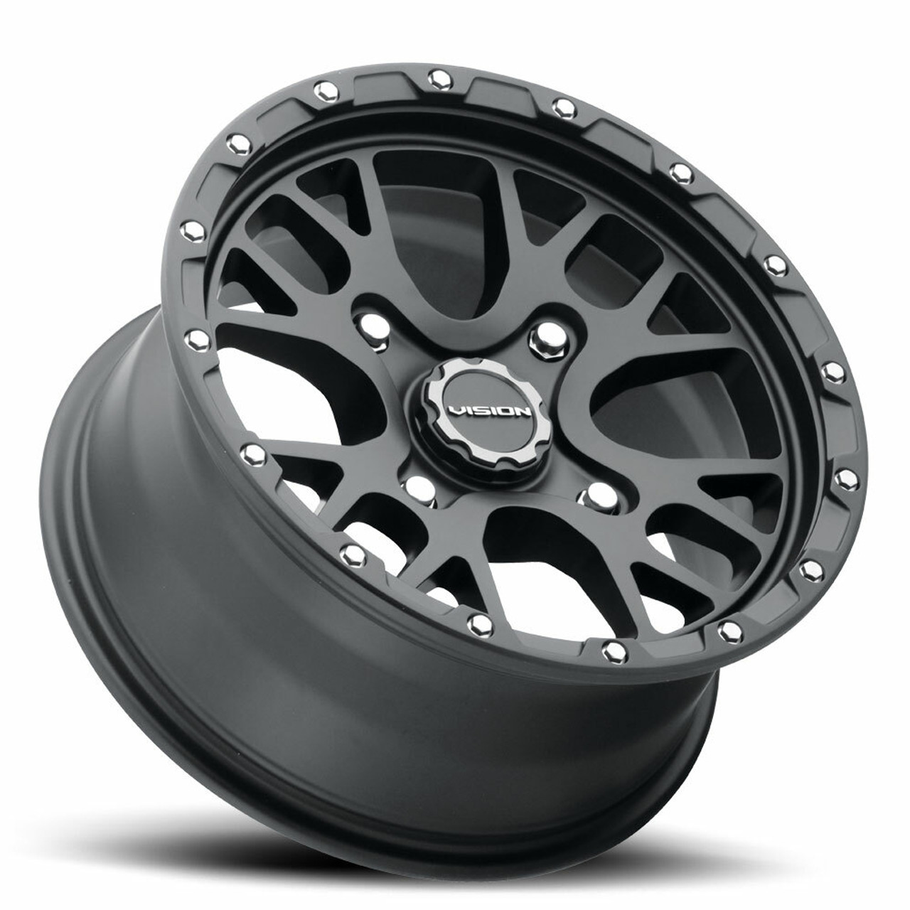 Set 4 14" Vision ATV 545 Rocker Satin Black Wheels 14x7 4x136 Rims 38mm