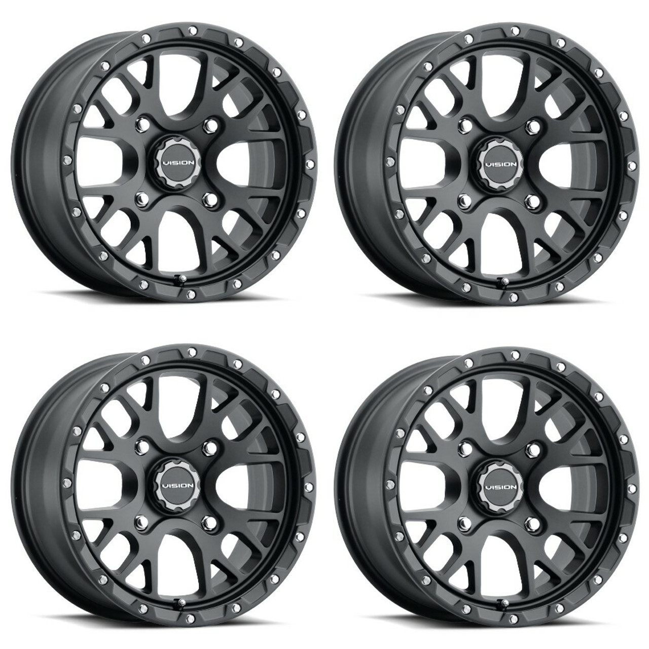 Set 4 14" Vision ATV 545 Rocker Satin Black Wheels 14x7 4x136 Rims 38mm