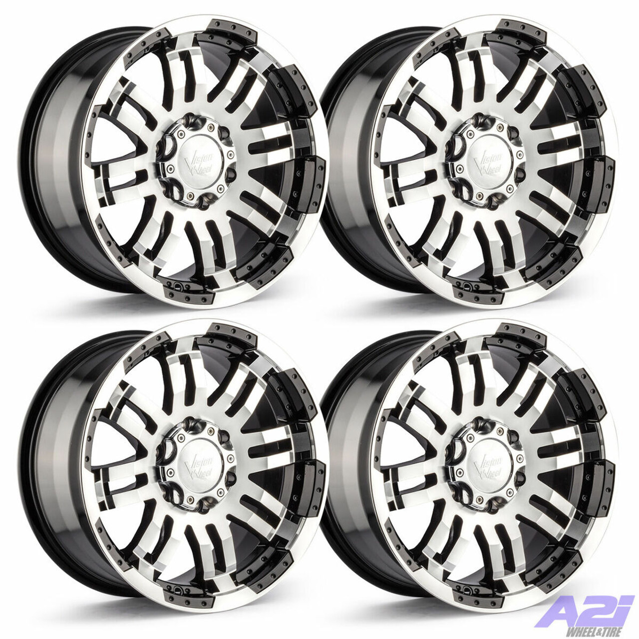 Set 4 15" Vision HD 375 Warrior Gloss Black Machined Wheels 15x6 5x4.5 Rims 0mm