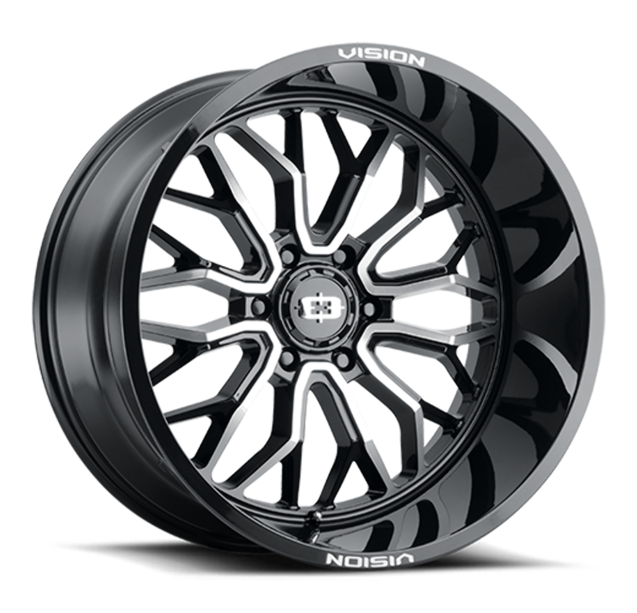 Set 4 22" Vision Off-Road 402 Riot Gloss Black Machined Face 22x12 5x5 Rim -51mm Set 4 22" Vision Off-Road 402 Riot Gloss Black Machined Face 22x12 5x5 Rim -51mm