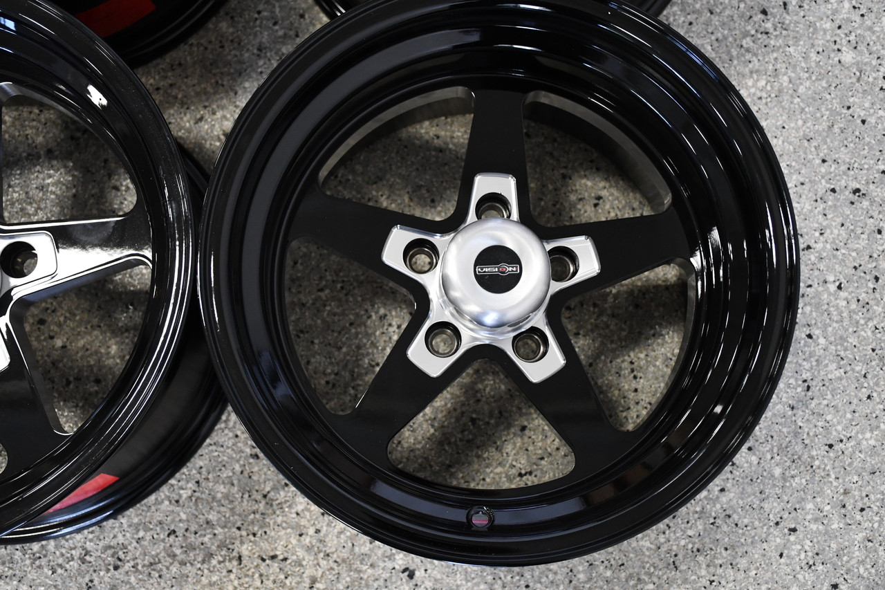 Set 4 15" Vision American Muscle 571 Sport Star II Gloss Black 15x10 5x4.5  0mm