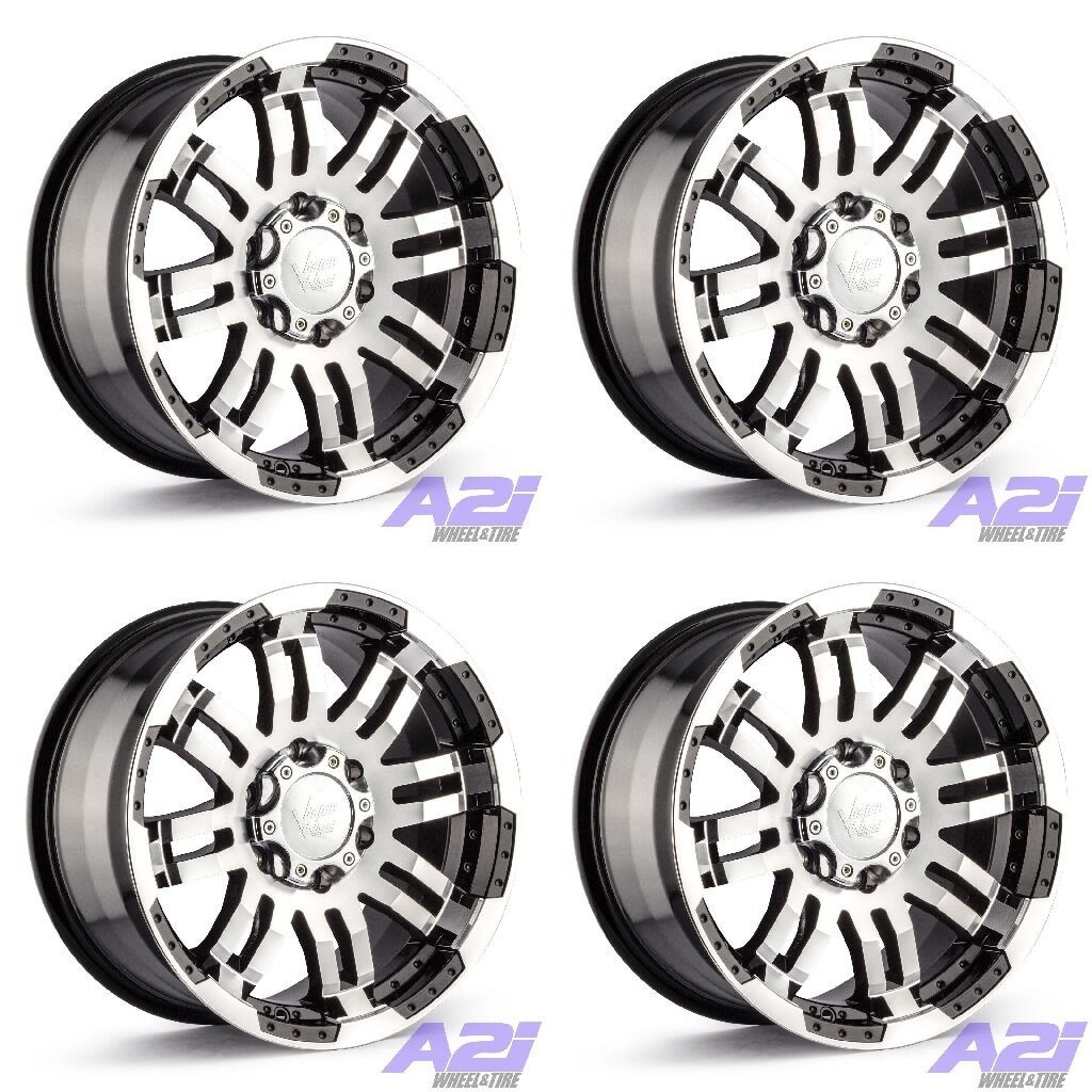 Set 4 18" Vision 375 Warrior Gloss Black Machined Face 18x8.5 Wheels 6x4.5 (6x114.3) 18mm Rims