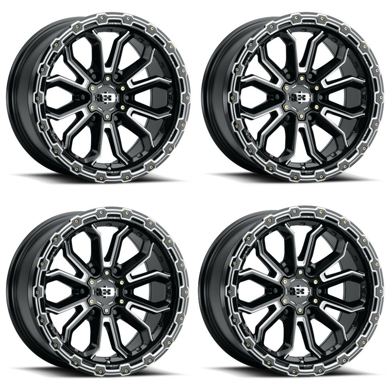 Set 4 17" Vision Off-Road 405 Korupt Black Milled Wheels 17x9 8x6.5 Rims -12mm