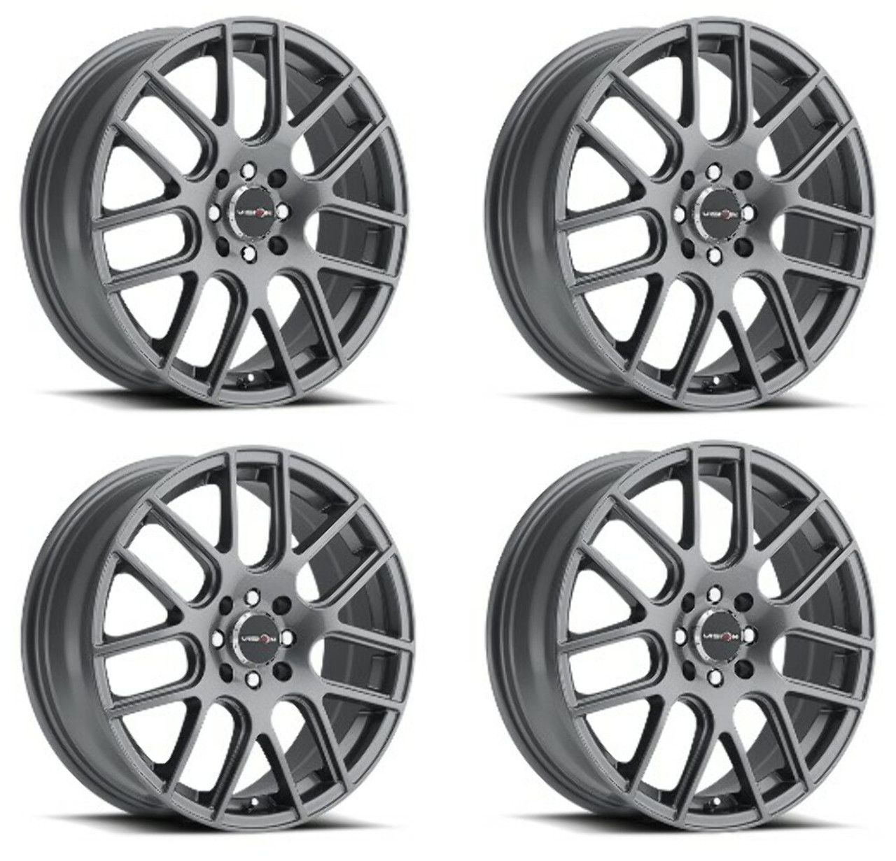 Set 4 15" Vision Street 426H Cross Gunmetal Wheels 15x6.5 5x112 Rims 38mm