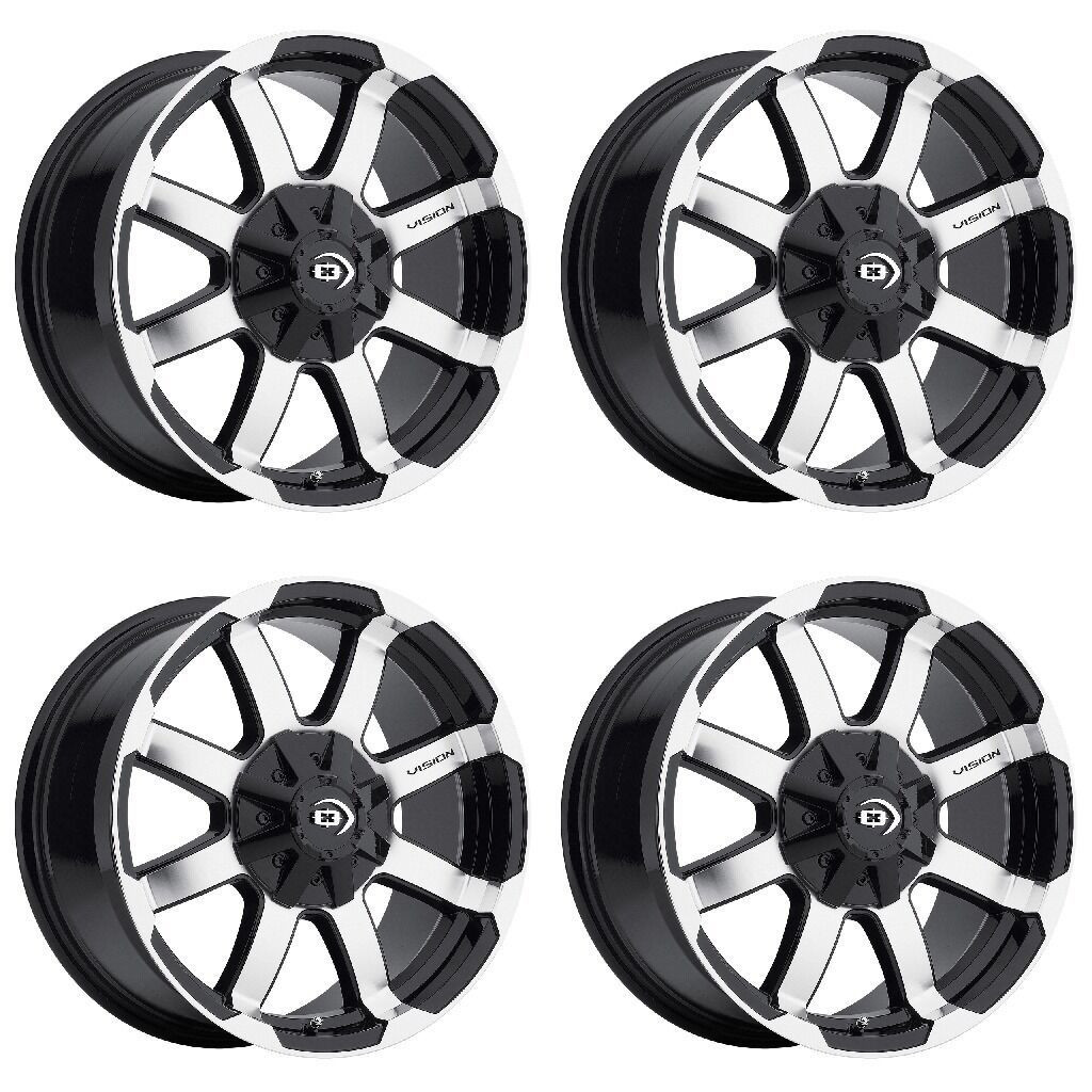 Set 4 16" Vision 413 Valor Gloss Black Machined Face 16x8 Wheels 8x170 0mm Rims