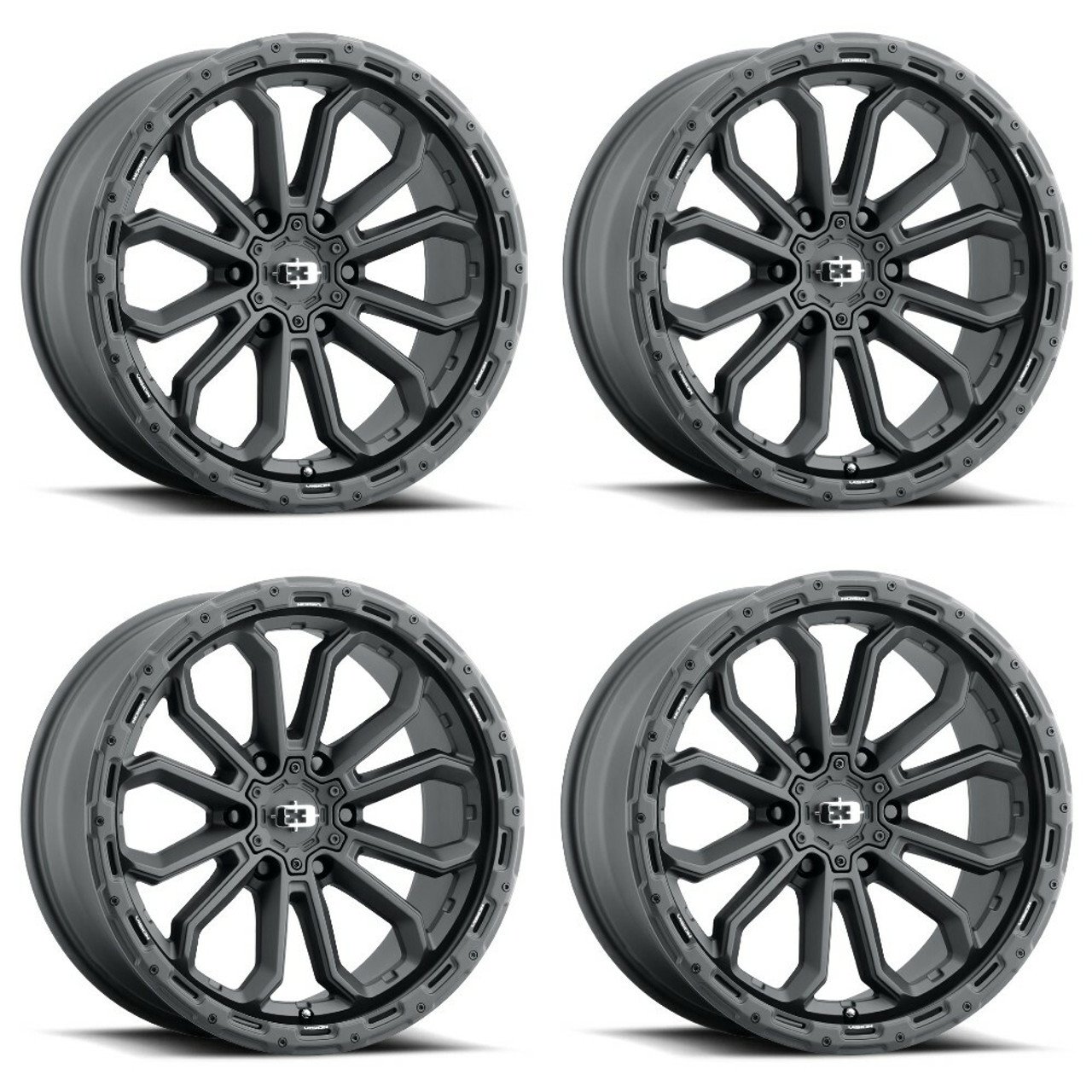 Set 4 18" Vision Off-Road 405 Korupt Satin Black Wheels 18x9 6x120 Rims 12mm Set 4 18" Vision Off-Road 405 Korupt Satin Black Wheels 18x9 6x120 Rims 12mm