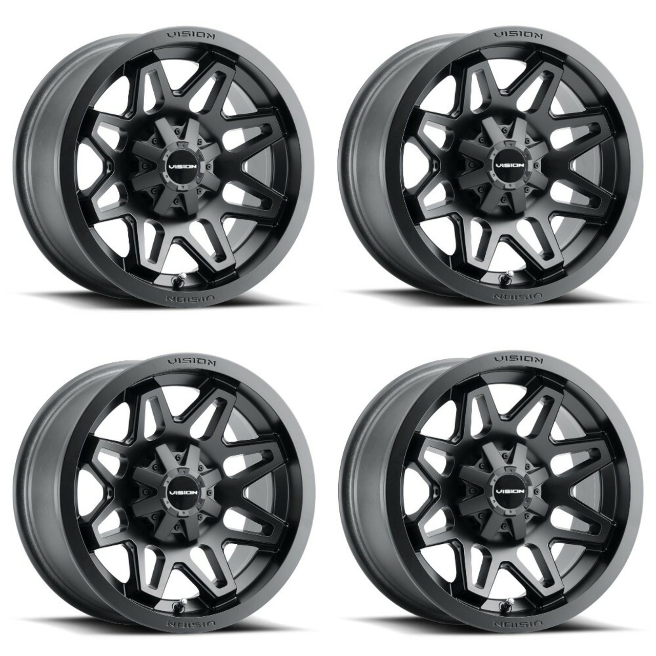 Set 4 14" Vision ATV 416 Se7en Matte Black Wheels 14x7 4x136 Rims 38.1mm