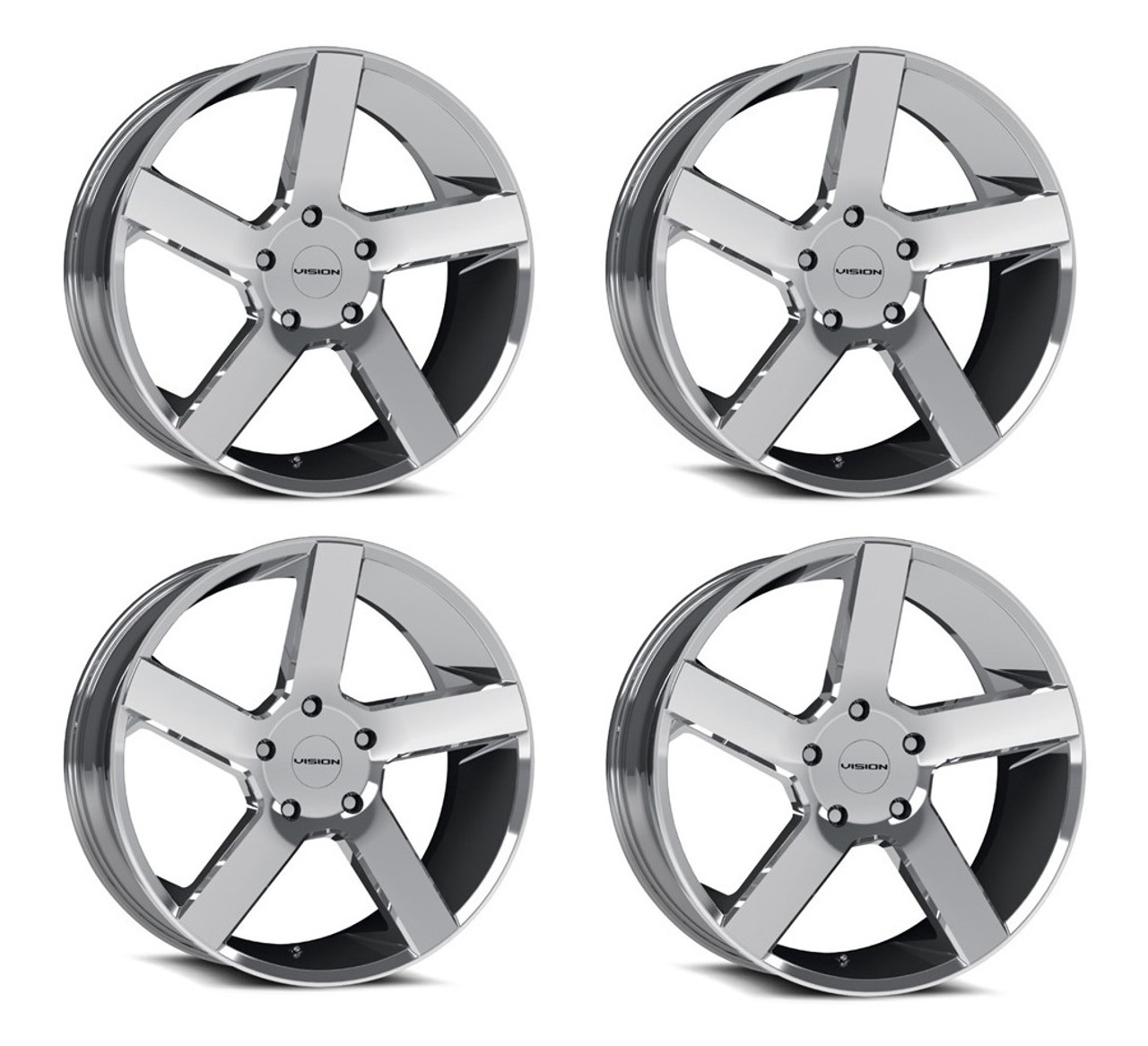 Set 4 24" Vision Street 472 Switchback Chrome Wheels 24x9.5 6x5.5 Rims 30mm