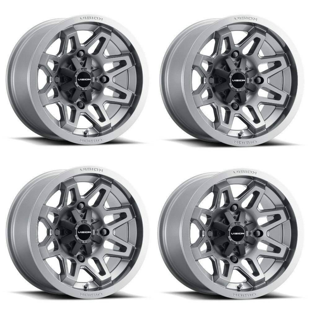 Set 4 14" Vision ATV 416 Se7en Gunmetal Wheels 14x7 4x136 Rims 2.5mm