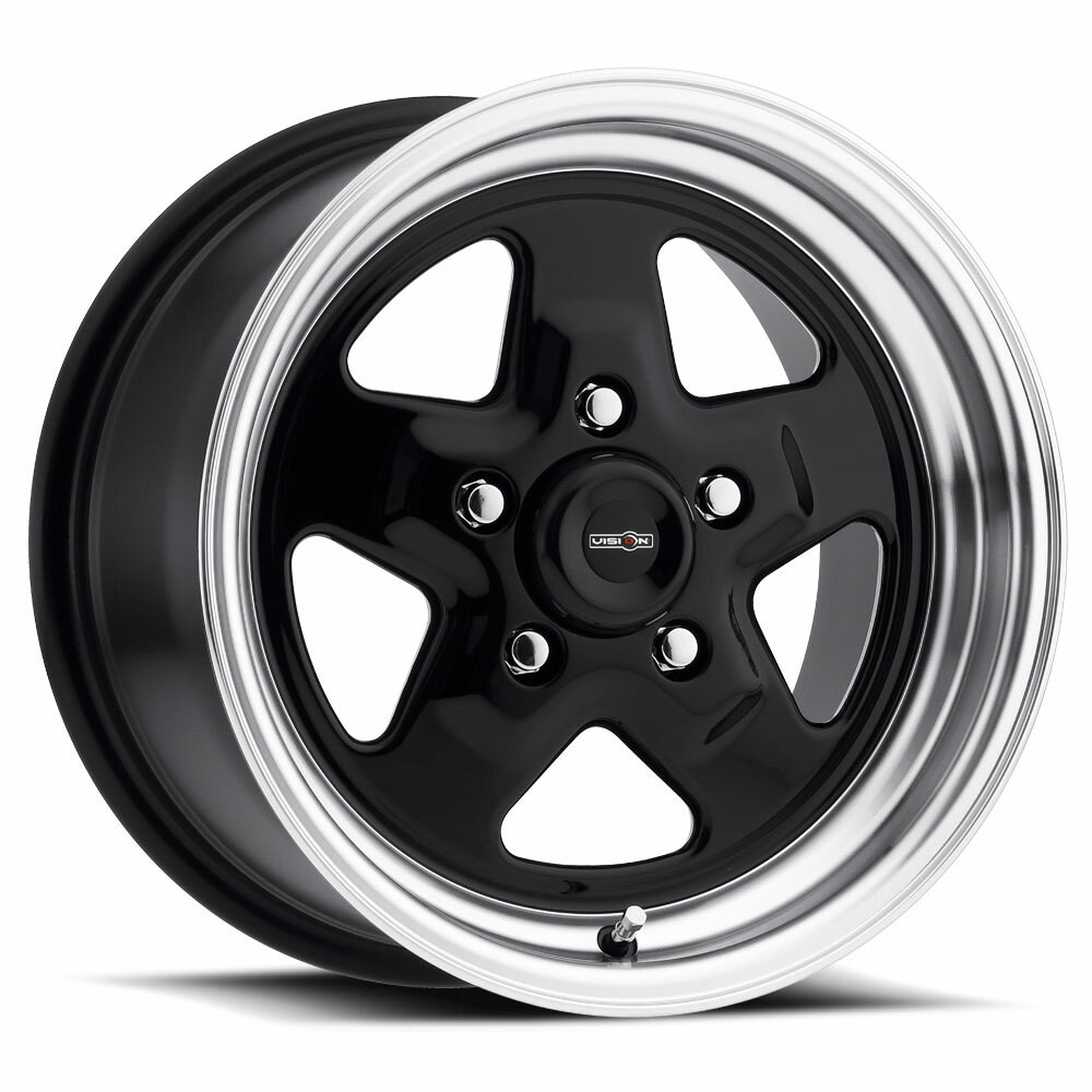 Set 4 15" Vision American Muscle 521H Nitro Black Machined 15x4 4x4.25 Rim -19mm