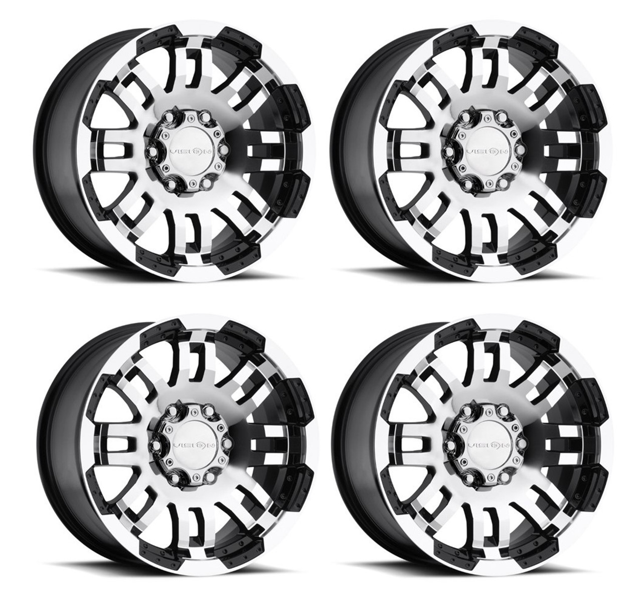 Set 4 17" Vision 375 Warrior Gloss Black Machined Face Wheels 17x8.5 8x170 18mm