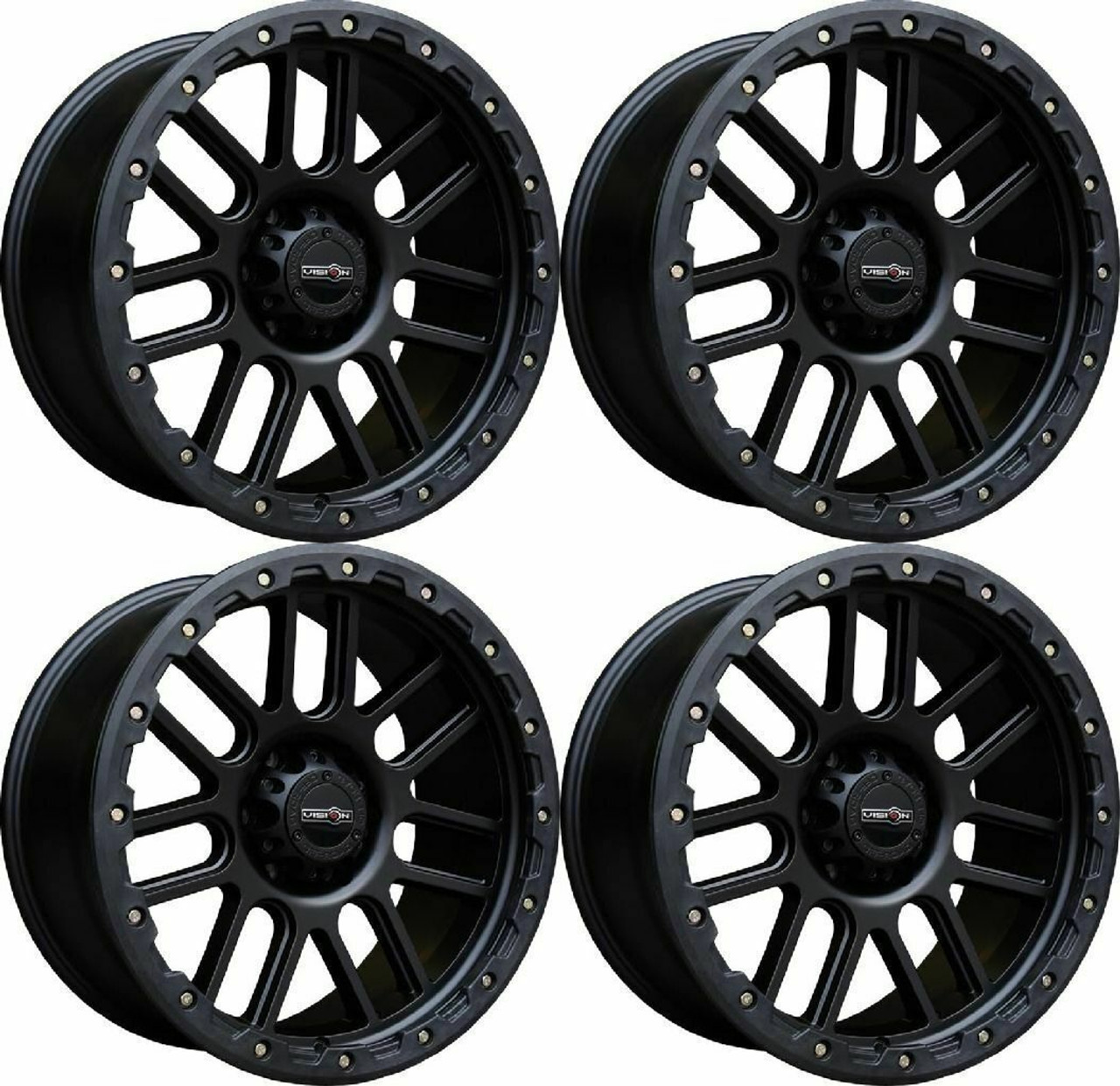 Set 4 20" Vision Off-Road 111 Nemesis Matte Black Wheels 20x9 6x5.5 Rims 0mm