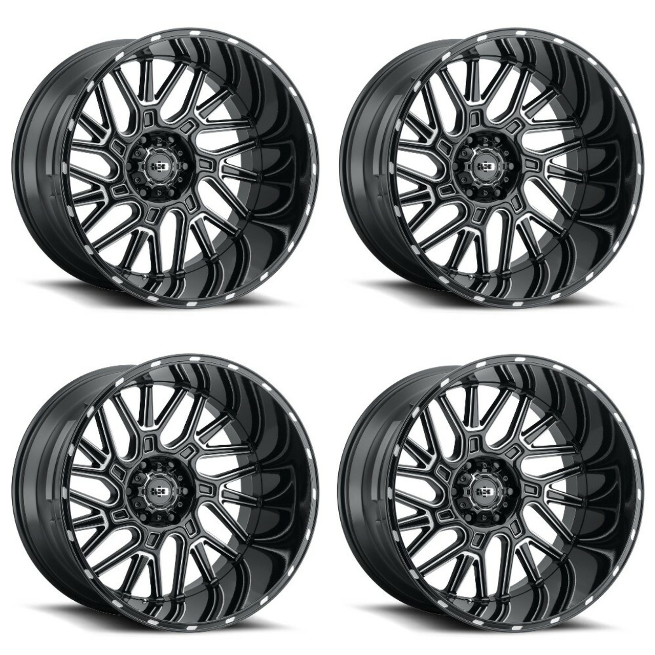 Set 4 24" Vision 404 Brawl Gloss Black Milled Spoke Wheels 24x12 8x180 Rim -51mm