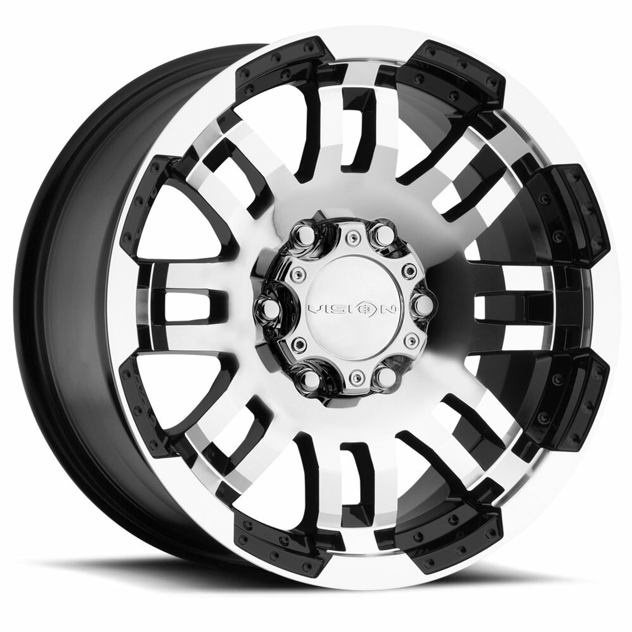Set 4 18" Vision 375 Warrior Gloss Black Machined Face Wheels 18x8.5 6x135 25mm