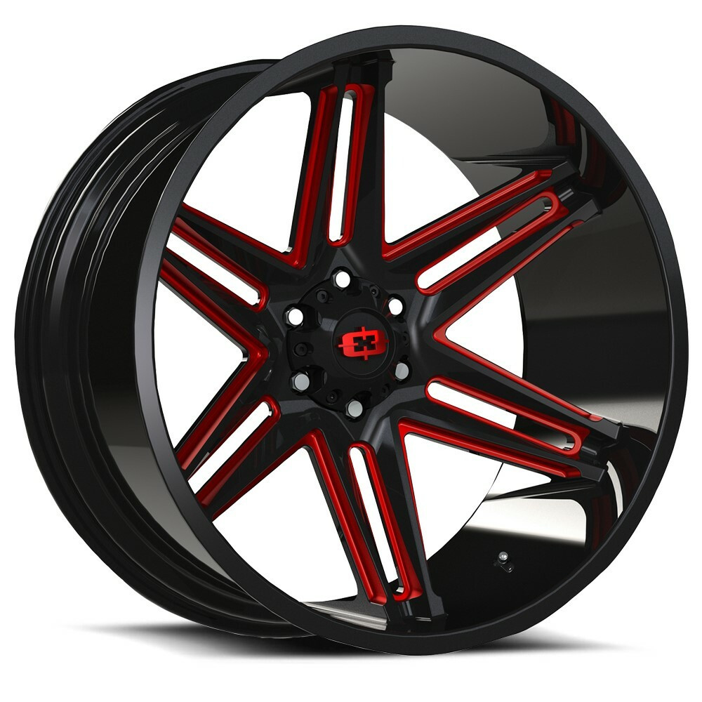Set 4 24" Vision 363 Razor Gloss Black Milled Spoke with Red Tint 24x12 Wheels 6x5.5 (6x139.7) -51mm Rims